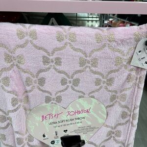 Betsey Johnson Pink with Gold Bows Throw Blanket